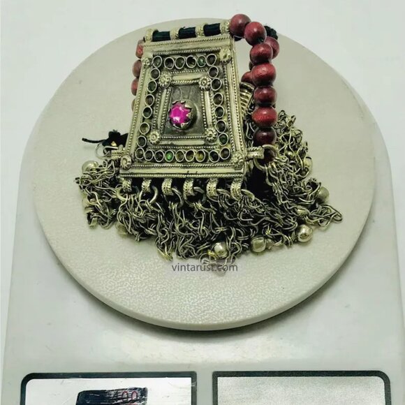 Handmade Pendant Necklace with Red Beads and Chain Tassels - Picture 9 of 10